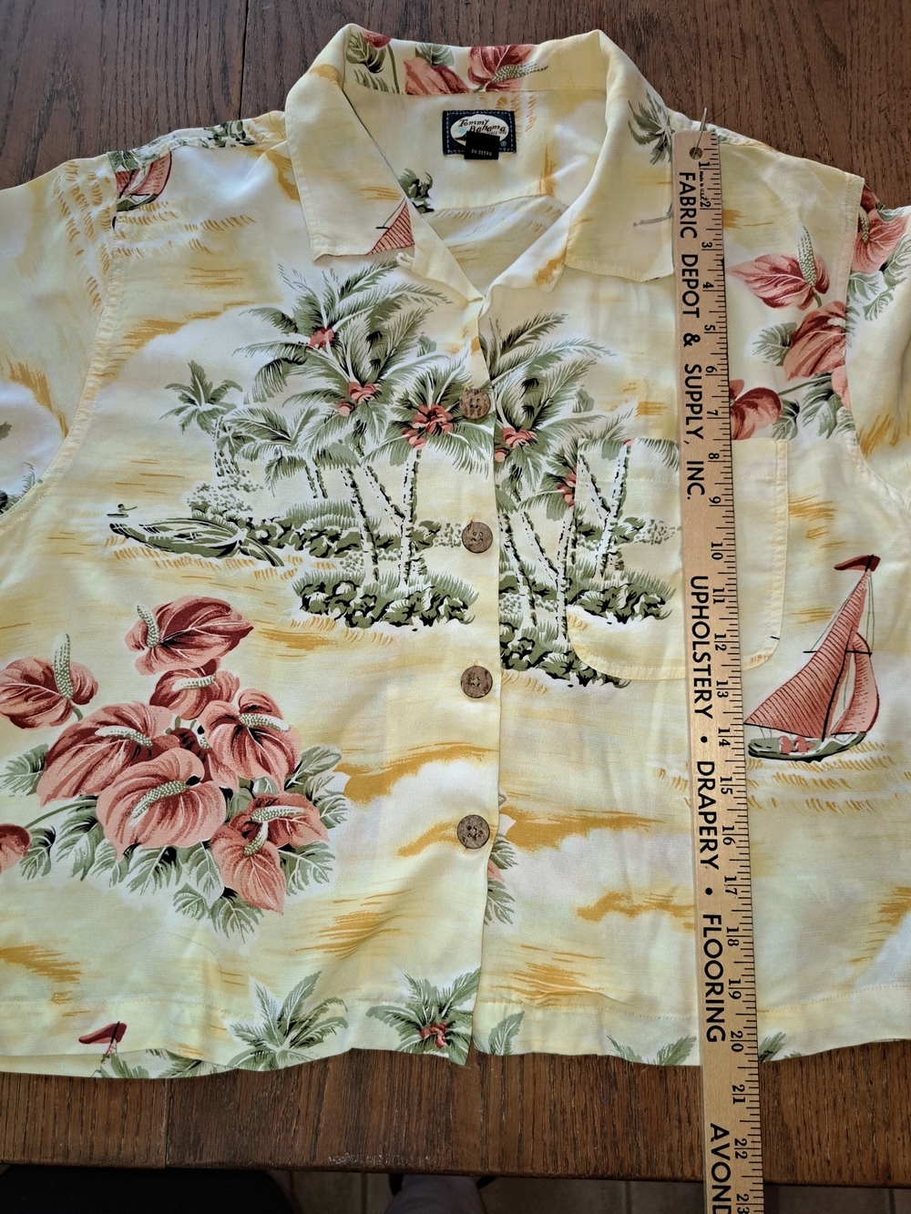 Tommy Bahama Yellow Tropical Button-Front Blouse with Pink Floral